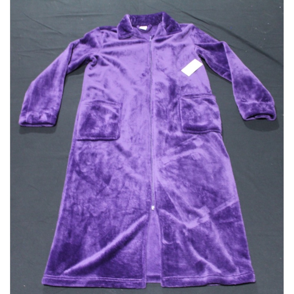Croft & Barrow Womens Small Purple Plush Fleece Full Zip Long Robe NWT